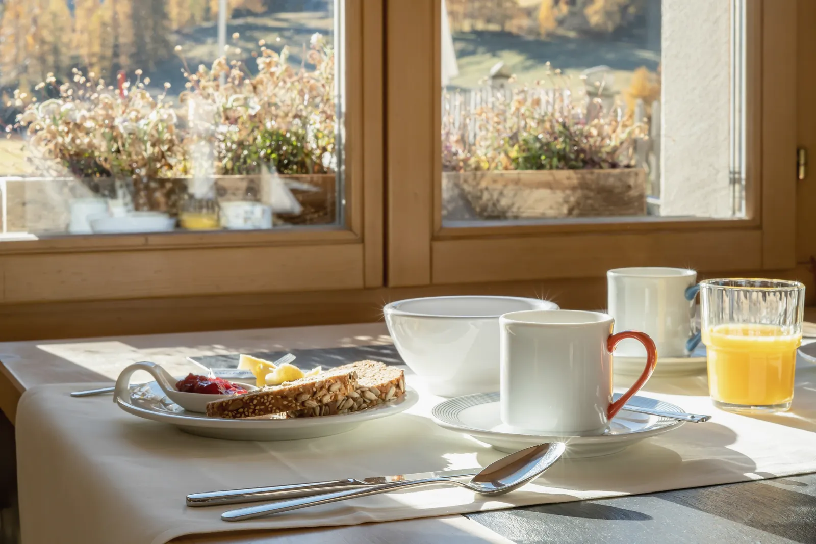 Breakfast by the window in autumn